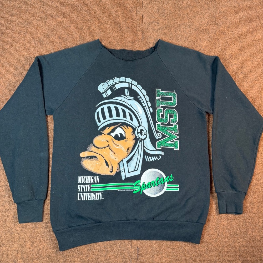 Vintage 1992 Michigan State Spartans MSU Sweatshirt Graphic Black 90s Raglan